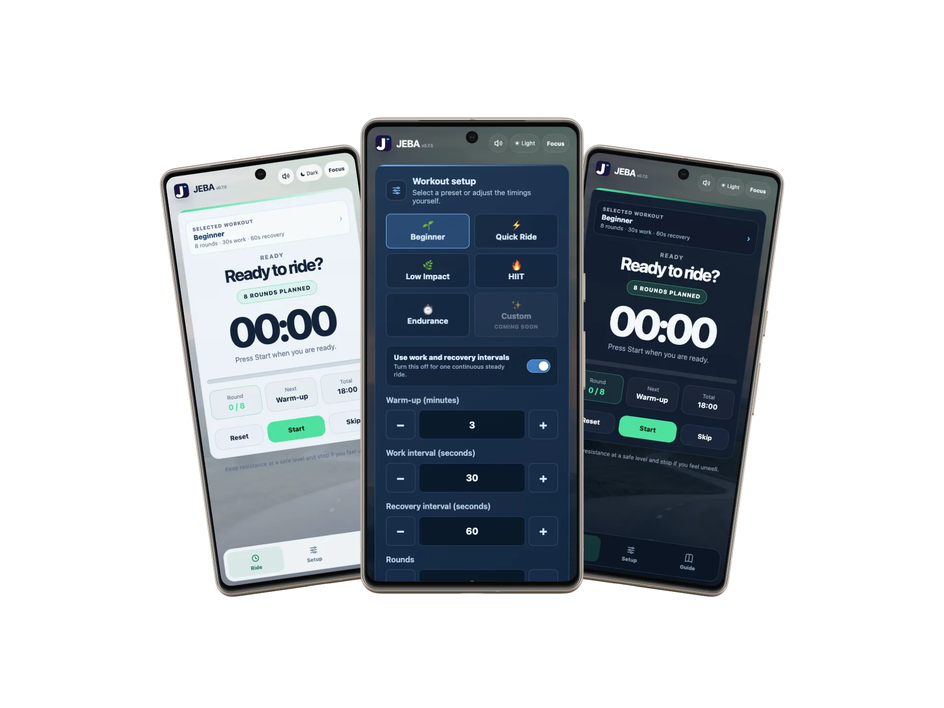 Responsive mobile screens from the JEBA cycling application concept